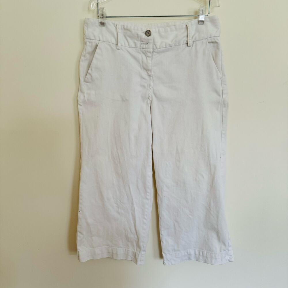Apostrophe White Cotton Spandex Clamdiggers Wide Capri Pants Size 4